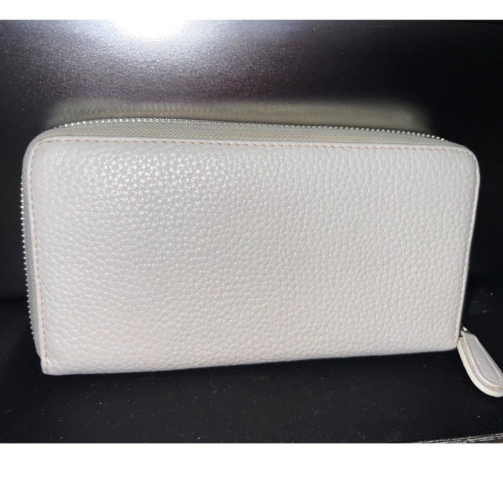 Porsche Off White Pebbled Leather Zip Around Continental Wallet Silver Hardware